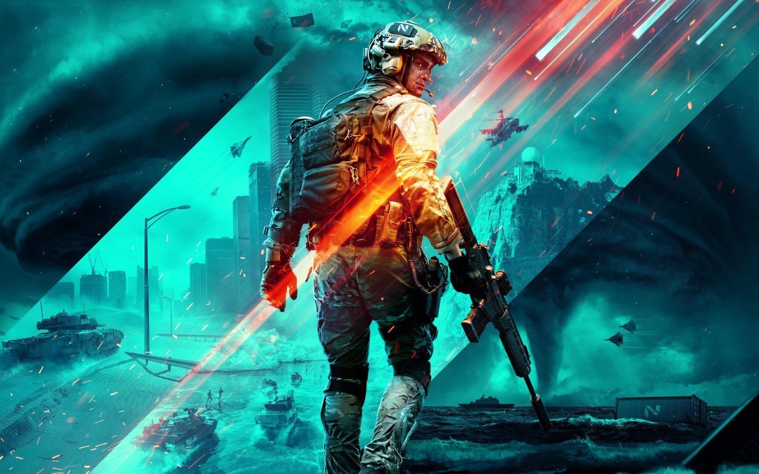 战地2024》是一款背景设定在未来的射击游戏，描绘了全球范围内的气候变化引发的灾难和冲突。这款游戏引入了全新的游戏模式，例如All-Out Warfare模式，支持大规模战斗，最多支持128人同时在线对战。